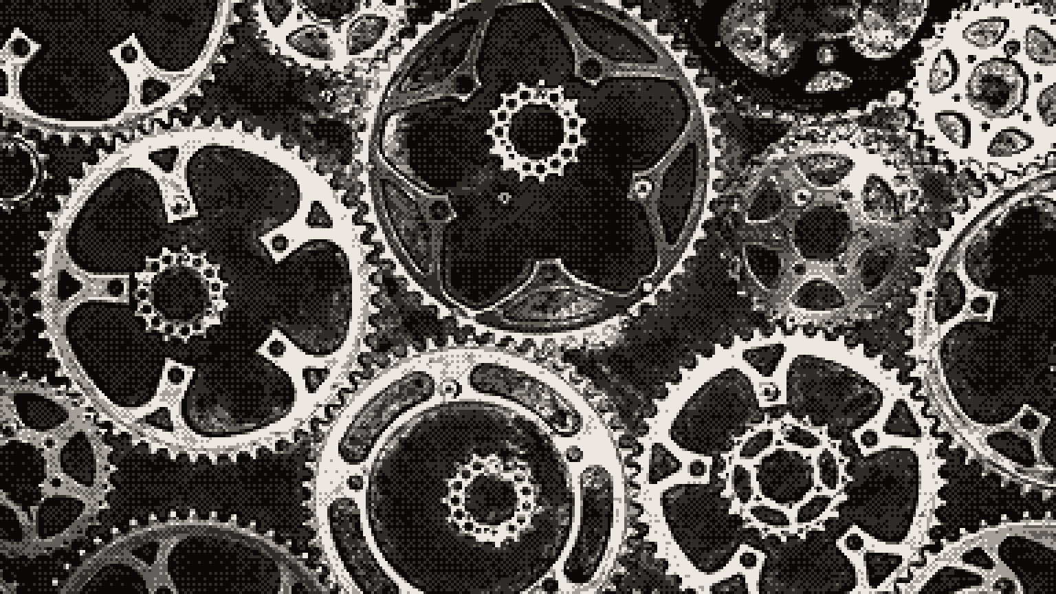 A pattern of interlocking cogs and gears